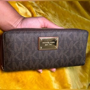 Michael Kors Logo Brown Wristlet Wallet
